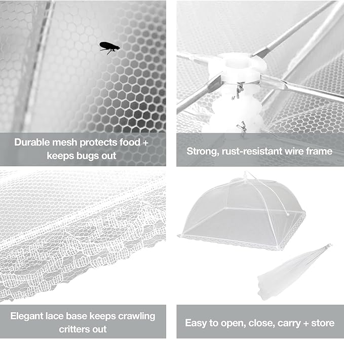 Simply Genius Pop-Up Mesh Food Covers for Outdoors - 6 Pack Extra Large 39" x 24", White, Collapsible & Reusable - Buffet Food Covers & Bug-Net Tent for Picnic, Party & Camping - Image 2