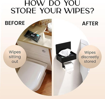 Day Moon™ - Toilet Paper Holder with Shelf - Modern Roll Holder for Bathroom - 1 Pack - Wall Mount - with Storage, Black - Image 2