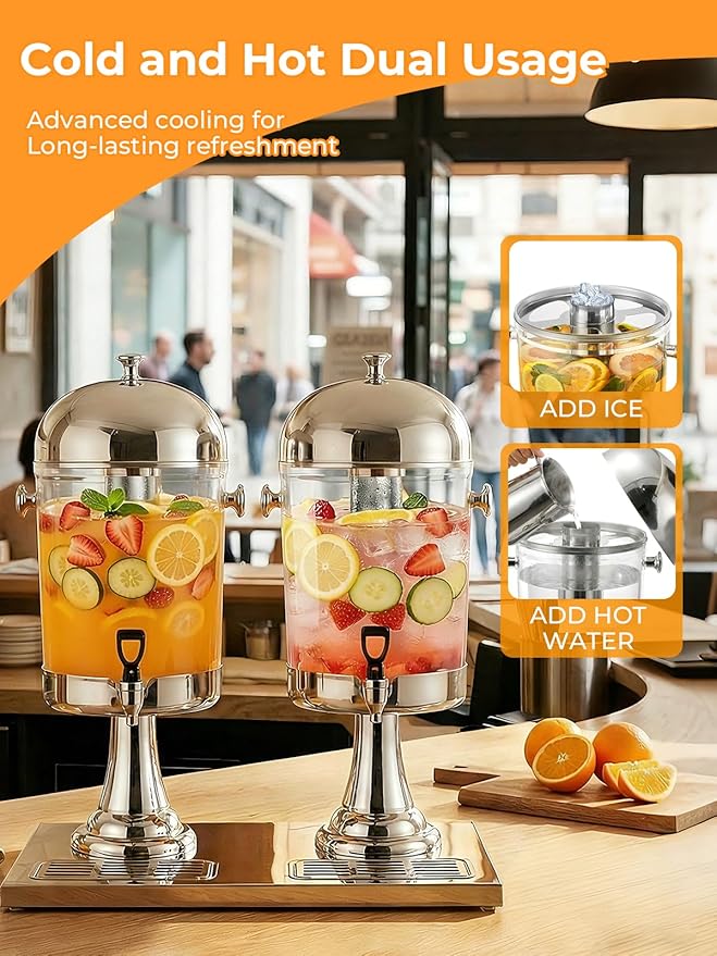 Beverage Dispenser for Parties 4.5 Gallon, Stainless Steel Drink Dispenser with Stand, Commercial Hot & Cold Juice Dispenser, Ice Core & Drip Trays for Beer, Lemonade Ideal for Parties Buffet Home Bar - Image 2