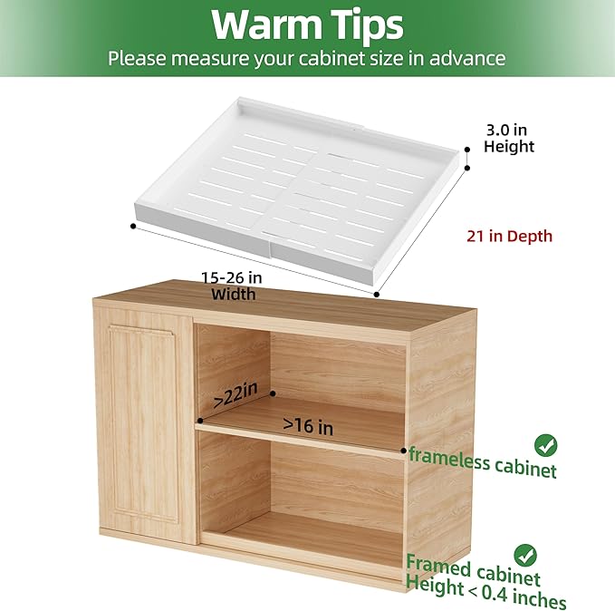 PAKETA 4 Pack Expandable Pull Out Cabinet Organizer, 21'' Deep Pull Out Drawers for Cabinet, Upgrade 3 Slide Rails Sliding Drawers for Cabinets with Adhesive Nano Film (White, 21"D X 15-26"W) - Image 2