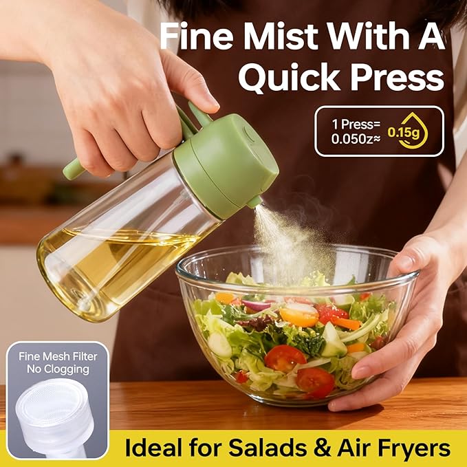2Pcs Glass Oil Sprayer for Cooking 16oz/470ml, Kitchen Gadget for Air Fryer, Salad, BBQ, Frying（Black+Green） - Image 2