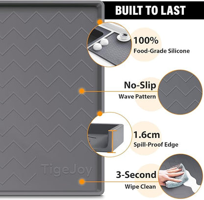 TigeJoy 37" x 19" Under Sink Mats for Kitchen Waterproof, Leak-Proof Silicone Mat Sink Protector and Cabinet Liner, Kitchen Essentials Organizer and Storage, Boot or Shoe Tray, Pet Feeding Mat