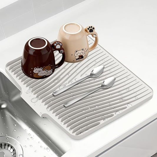 Silicone Dish Drying Mat for Kitchen Counter, Dish Drying Pad, Non-Slip Drain Pad with Built-in Drain, Heat Resistant Stone Drying Mat by COPLIB