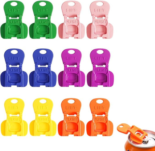 Hand Soda Can Opener, Drink Can Protector Cap, Can Tab Openers & Leak-Proof Drink Covers for Soda, Beer, Coke Shields From Bugs, Bees, Dust (12)