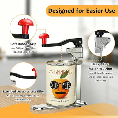 Commercial Manual Can Opener Heavy Duty for #10 Cans, Industrial Can Opener with Tabletop Clamp Mount, Stainless Steel Blade and Base, Dual Mounting Options for Restaurants & Home Kitchens
