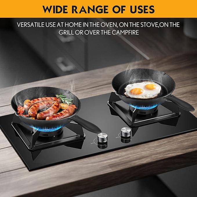 Pre-Seasoned Cast Iron Skillet Set - 3 Piece Frying Pan With Heat-Resistant Handles (6, 8, 10 Inch) for Frying, Saute, Pizza, Oven Safe (Black) - Image 4