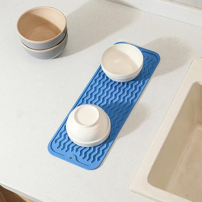 MicoYang Silicone Dish Drying Mat for Multiple Usage,Easy clean,Eco-friendly,Heat-resistant Silicone Mat for Kitchen Counter,Sink,Bar,Bottle,or Cup Lichen Blue M 17 inches x 6 inches - Image 8