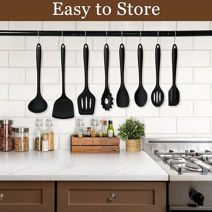 LIANYU 8Pcs Cooking Utensils Set, Heat Resistant Kitchen Utensils, Silicone Utensils Spatula Set for Nonstick Cookware with Spatula, Ladle, Turner, Spoon, Dishwasher Safe, Black - Image 7