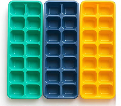 Reusable Flexible Easy Release White Ice Cube Tray, Durable Plastic Stackable Easy Twist 14 Cube Trays (3 Pack)