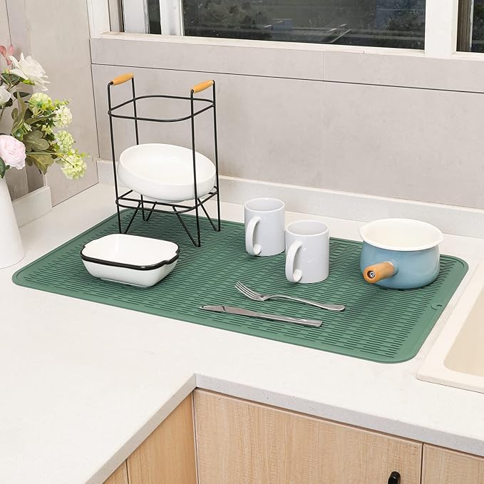 MicoYang Silicone Dish Drying Mat for Multiple Usage,Easy clean,Eco-friendly,Heat-resistant Silicone Mat for Kitchen Counter or Sink,Refrigerator or Drawer Liner Green 4XL 32 inches x 18 inches - Image 6