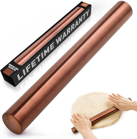 Zulay Kitchen 15.9 inch Professional Stainless Steel Rolling Pin - Lightweight Metal French Rolling Pin - Perfect for Baking, Fondant, Pizza Dough Roller, Dumpling - Copper by ZulayKitchen