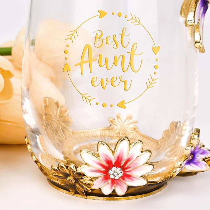 OEAGO Gifts for Aunt from Niece Nephew Tea Cup Cool Birthday Gift Enamel Flower Glass Mugs Christmas Mothers Day New Aunt Announcement Promoted - Image 4
