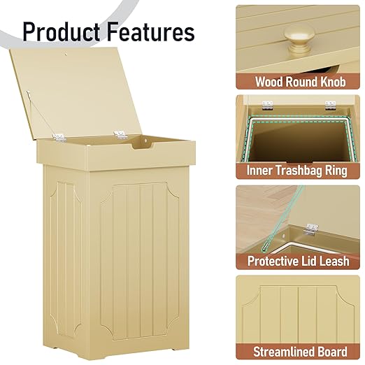 Function Home Trash Can Cabinet, 13 Gallon Kitchen Garbage Can, Wood Recycling Trash Bin, Freestanding Dog Proof Trash Can, Farmhouse Trash Cabinet with Lid for Home Kitchen Bathroom, Yellow - Image 8