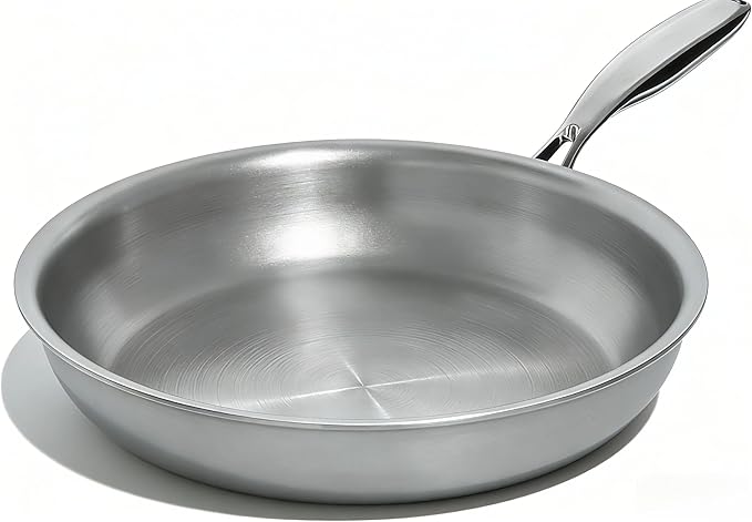 Umite Chef 12 inch 5 Ply Stainless Steel Frying Pan Non-Toxic PFOA&PTFE Free Skillets, Professional Cookware- Oven Safe & Induction Compatible, Fast & Even Heat, Heavy Duty, Cool Grip Handles by UmiteChef