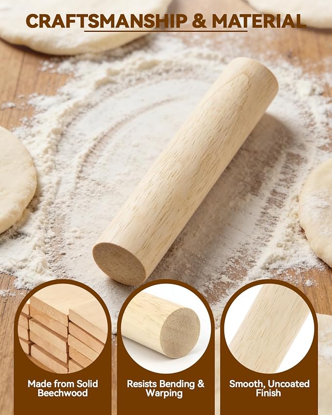 6 Inch Small Wooden Rolling Pin, 4 PCS Dumpling Dough Roller Wooden Mini Rolling Pins, Wooden Rolling Pin Set for Fondant, Pasta, Bread, Pastry, Cookies, Pizza, Pie Kitchen Utensil Tool - Image 3