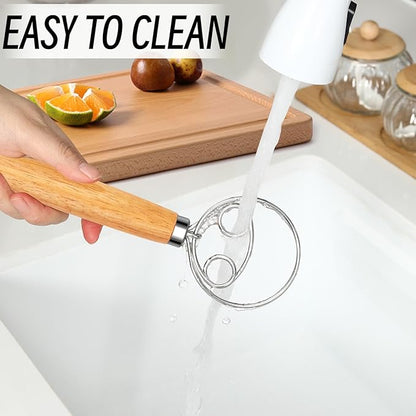 Danish Dough Whisk Stainless Steel Wooden Handle for Sourdough Bread Pizza and Pastry Making - Image 5
