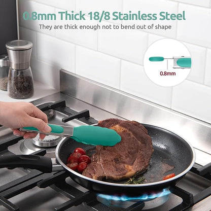 600ºF Heat Resistant Kitchen Tong: U-Taste 7in Silicone Cooking Tong with Firm Sealed Non Stick Rubber Tips & Silicon Coated 18/8 Stainless Steel Handle & Smooth Locking for Serving Salad (Aqua Sky) - Image 5
