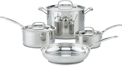 Cuisinart 7-Piece Stainless Steel Pots and Pans Set, Cookware Set Compatible with Induction, Electric, Gas Cooktops, Aluminum Core for Quick Even Heat, Cool Grip Handles, Dishwasher Safe, Oven Safe by Cuisinart