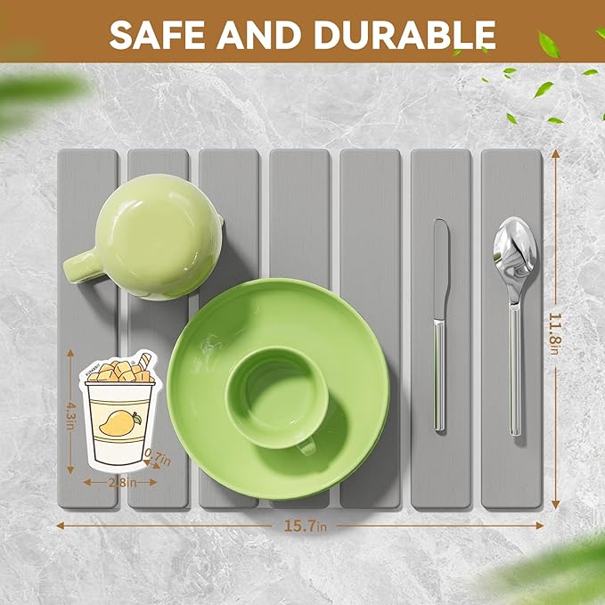Stone Dish Drying Mat for Kitchen Counter,15.5''x11.8'' Foldable Quick Dry Stone Kitchen Mat,Eco-Friendly,Absorbent Diatomaceous Earth Mats for Dishes Bottles Cups Bathroom Any Countertop-Light Gray - Image 5