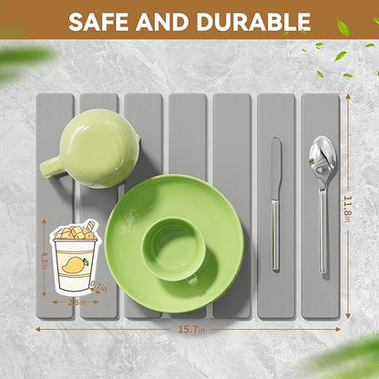 Stone Dish Drying Mat for Kitchen Counter,15.5''x11.8'' Foldable Quick Dry Stone Kitchen Mat,Eco-Friendly,Absorbent Diatomaceous Earth Mats for Dishes Bottles Cups Bathroom Any Countertop-Light Gray - Image 5