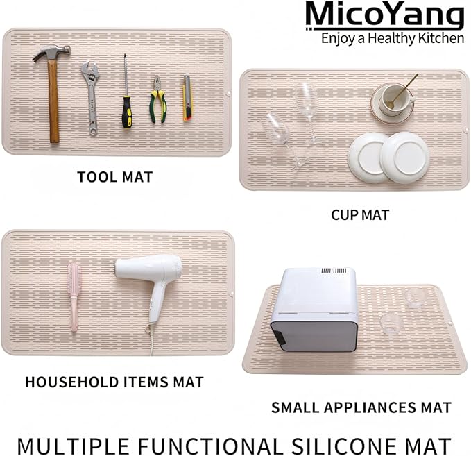MicoYang Silicone Dish Drying Mat for Multiple Usage,Easy clean,Eco-friendly,Heat-resistant Silicone Mat for Kitchen Counter or Sink,Refrigerator or Drawer Liner Tapioca 4XL 32 inches x 18 inches - Image 3