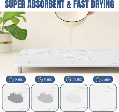 Stone Drying Mat for Kitchen Counter with Non-Slip Stainless Steel Feet, Quick Drying Diatomaceous Dish Racks for Dishes, Bottles and more, 15.7"(L)×11.8"(W), Pearl Marble - Image 2