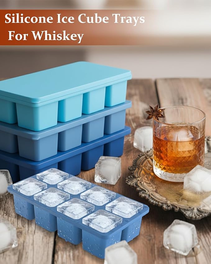 Large Silicone Ice Cube Trays with Lids, ZDPMK 3 Pack Large Ice Cube Molds for Whiskey, Easy-Release 2 Inch Square Big Ice Cube Molds for Freezer, Cocktails, Iced Coffee, Baby Food, Dishwasher-Safe - Image 3