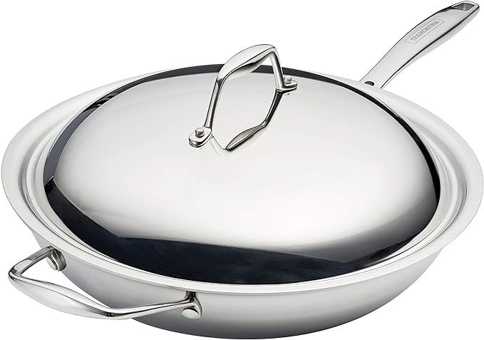 Tramontina Signature Tri-Ply Clad Stainless Steel 12.5-Inch Wok with lid, Induction-Ready, Dishwasher-Safe, NSF-Certified, Made in Brazil by Tramontina