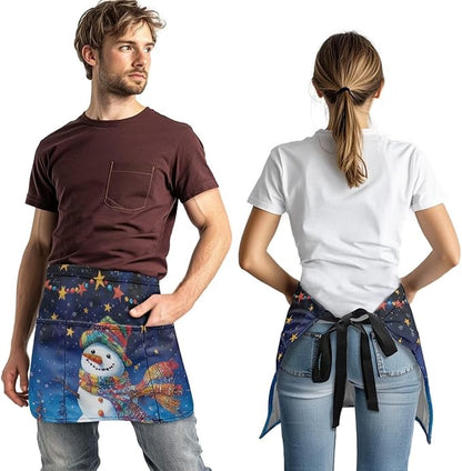 Server Apron with 3 Pockets, Waterproof Oil Waitress Waiter Half Apron for Restaurant Hotel Kitchen Cafe