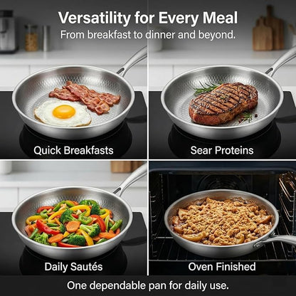 Titanium Hammered Pan Pro with Lid, PFAS/PFOA/PTFE-Free Non stick Titanium Frying Pan, Dishwasher & Oven Safe, Scratch Resistant, Even Heating Titanium skillet, Compatible With All Cooktops (10 inch)