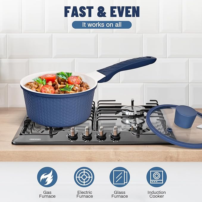 1.5QT Nonstick Saucepan with Lid - Granite Coating, PTFE & PFOA Free, Dishwasher Safe Small Cooking Pot for Milk, Sauce, Pasta - Image 6