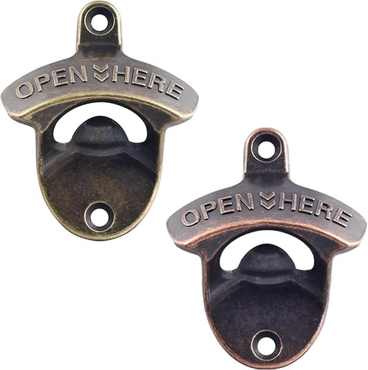 Rustic Wall Mount Bottle Opener Antique Copper, Old Fashion Post Mounted Beer Cap Opener Bronze Stainless for Wood Work Bench Board