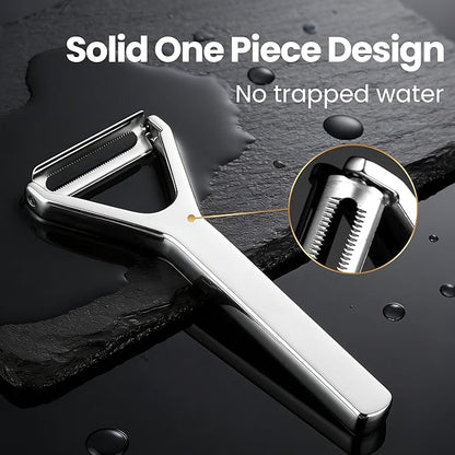Vegetable Peeler, Ultra-Sharp Ergonomic Stainless Steel Potato Peeler, One-Piece Seamless Handle, Left & Right-Handed User Friendly, Super Thin Peel Less Waste, Dishwasher Safe with 5-Year Warranty