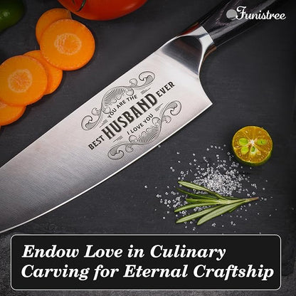 Gifts for Him Husband Men Anniversary Day, 8 inch Professional German Stainless Steel 1.4116 Chef Knife, Engraved Best Husband Ever Knife Gift, Easter Anniversary Birthday Gift for Men Husband Him