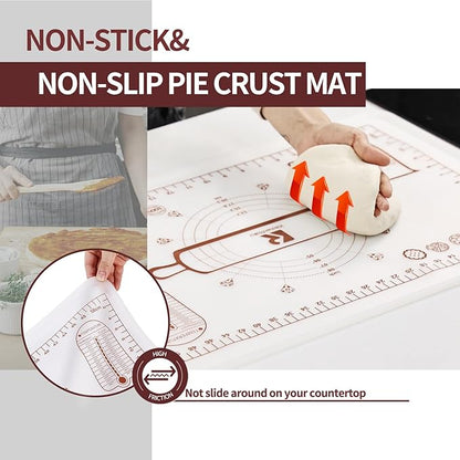 Silicone Baking Mat 16"L x 24"W, Extra Thick Dough Rolling Pad with Measurements and Edge Heightening, Non-stick Food Grade Silicone Pastry Mat for Pastry, Bread, Cookies (Transparent)