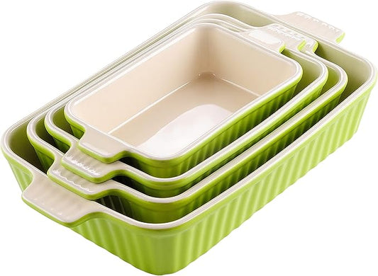 MALACASA Bakeware Set of 4, Porcelain Baking Pans Set for Oven, Casserole Dish, Ceramic Rectangular Baking Dish Lasagna Pans for Cooking Cake Kitchen, Green (9.4"/11.1"/12.2"/14.7"), Series BAKE.BAKE by MALACASA