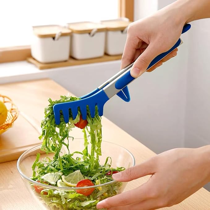 Kitchen Tongs, 9 Inch Tongs for Cooking with Silicone Tips, Food Grade Small Silicone Tongs, Mini Serving Tongs for Nonstick Pans, BBQ, Salad, Set of 3, Blue - Image 4