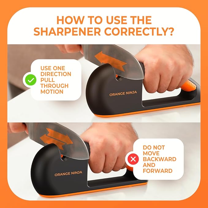 Orange Ninja 4-Stage Knife Sharpener & Serrated Knife Sharpener– Repairs, Sharpens & Polishes Blades with Ergonomic Non-Slip Grip - Image 4