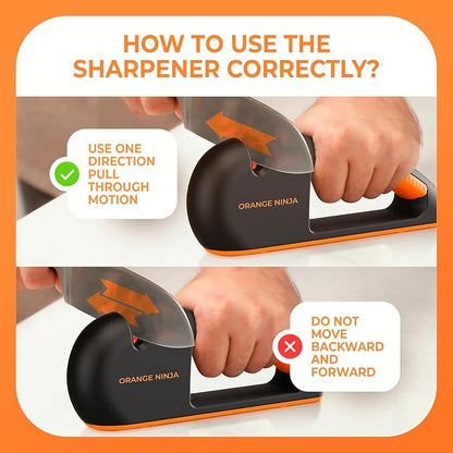 Orange Ninja 4-Stage Knife Sharpener & Serrated Knife Sharpener– Repairs, Sharpens & Polishes Blades with Ergonomic Non-Slip Grip - Image 4