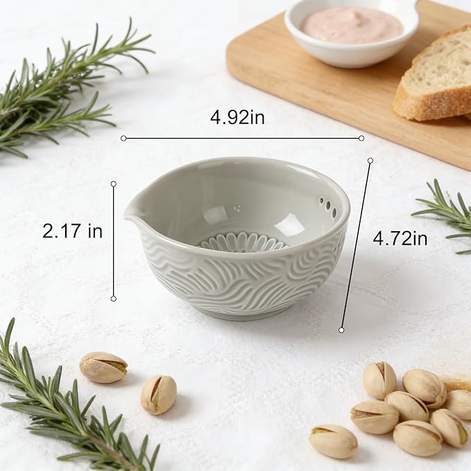 Ceramic Grater Bowl with Herb Stripper, 3 in 1 Handmade Ginger Grater Bowl, Garlic Grater Plate, Multi-Functional Kitchen Tools and Gadgets, for Garlic, Chocolate, Herbs, Etc - Image 7
