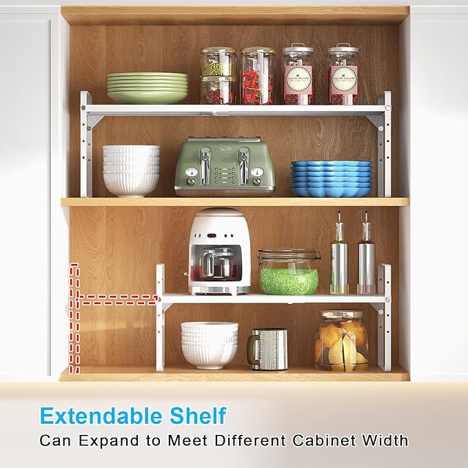 15.5 to 25.5 Inch Kitchen Cabinet Shelf Organizers, Adjustable Kitchen Counter Shelf Organizer, Set of 3 Expandable Countertop Storage Shelves, Stackable Design, 30LBS Heavy Duty, Space Saver - Image 3