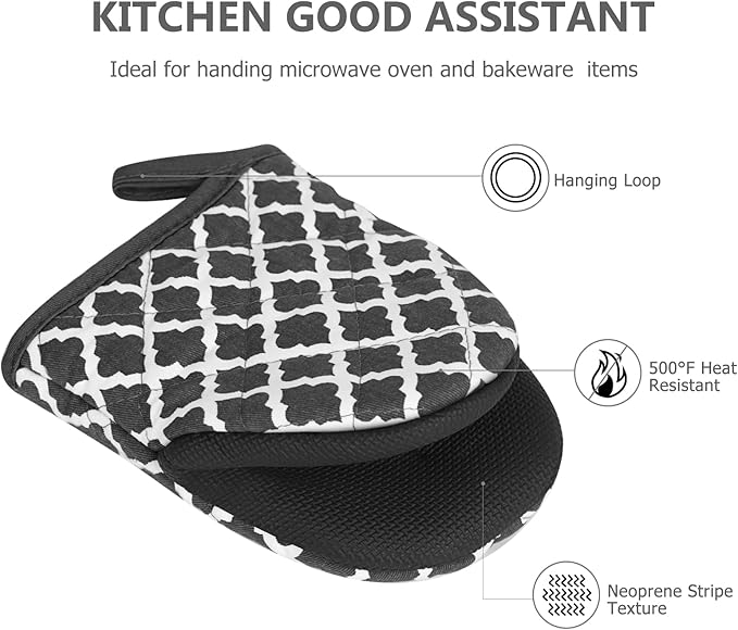 1 Pair Short Oven Mitts - Silicone Kitchen Oven Gloves High Heat Resistant 500℉, Mini Oven Mits with Non-Slip Grip Surfaces and Hanging Loop for BBQ, Baking, Cooking and Grilling (Dark Gray) - Image 4