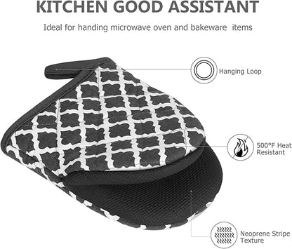 1 Pair Short Oven Mitts - Silicone Kitchen Oven Gloves High Heat Resistant 500℉, Mini Oven Mits with Non-Slip Grip Surfaces and Hanging Loop for BBQ, Baking, Cooking and Grilling (Dark Gray) - Image 4