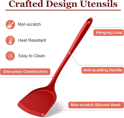 LIANYU 8-Piece Kitchen Utensils Set, Silicone Cooking Utensil Spatula Sets, Heat Resistant Cooking Gadgets Tools Set for Non-stick Cookware, Dishwasher Safe, Red - Image 4