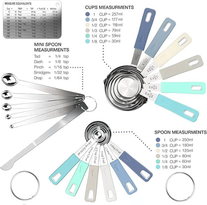 CuttleLab 22-Piece Stainless Steel Measuring Cups and Spoons Set, Tad Dash Pinch Smidgen Drop Mini Measuring Spoons, Measuring Stick Leveler, Measurement Conversion Chart Fridge Magnet, (Farmhouse) - Image 2