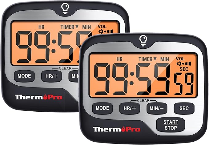 TempPro TM01(2 Pack) Kitchen Timers for Cooking with Count Up Countdown Timer, Digital Timer for Kids with Touch Backlit, Study Timers for Classroom Teacher Supplies (Previously ThermoPro) by TempPro