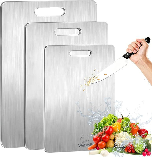 304 Stainless Steel Cutting Board for Kitchen, Non Toxic Cutting Boards Set, Dishwasher Safe and Knife Friendly Chopping Board for Meat Vegetable Fruit(15"x 11",13"x 9",10"x 6")