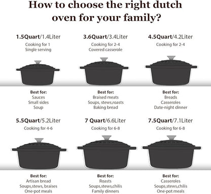 Overmont Enameled Cast Iron Dutch Oven - 5.5QT Pot with Lid Cookbook & Cotton Potholders - Heavy-Duty Cookware for Braising, Stews, Roasting, Sourdough Baking Graphite Gray - Image 7