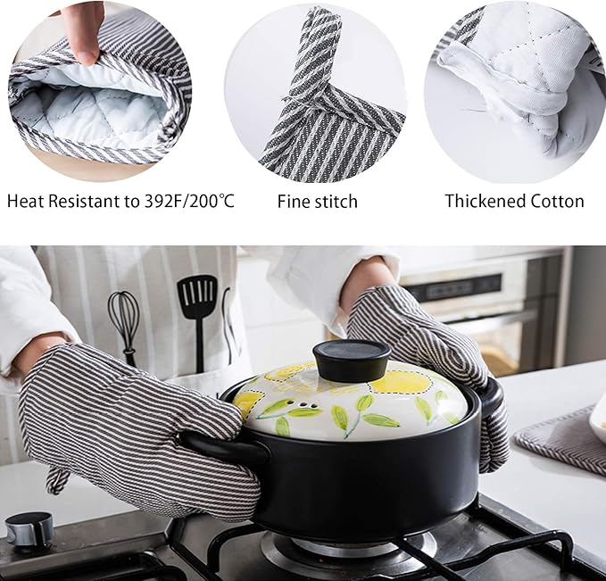 4Pcs Oven Mitts and Pot Holders, Heat Resistant Oven Mitts Set with Pothholder,Heat Resistant Microwave Gloves Safe for Baking,Cooking, BBQ - Image 4