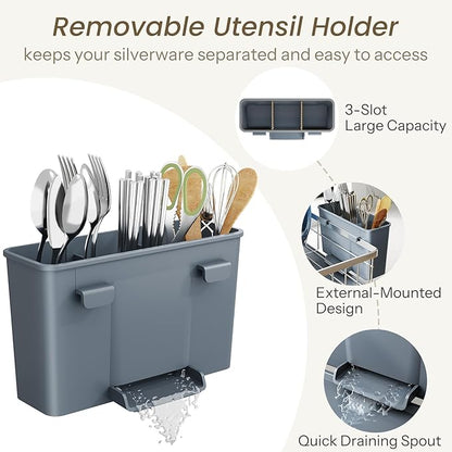 SNTD Dish Drying Rack - Small Dish Rack for Kitchen Counter, Stainless Steel Dish Drainer with Utensil Holder and Drainboard, 11" W x 15" L (Silver) - Image 7